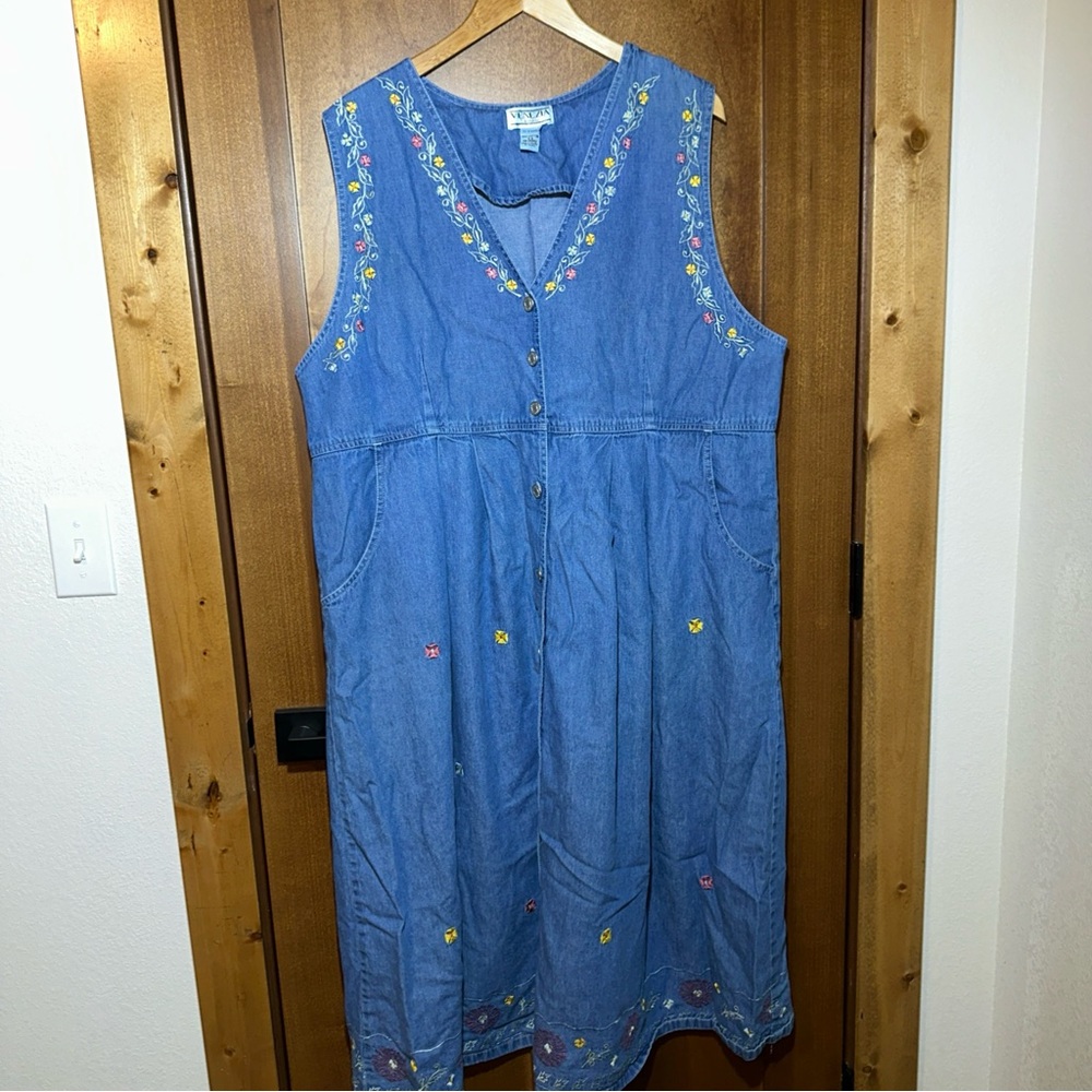 Venezia Jeans Denim  Maxi Dress Women's Pit To‎ Pit 24inch Sleeveless Vintage